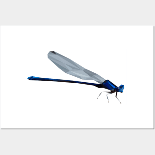 Low Poly Blue Dragonfly Posters and Art